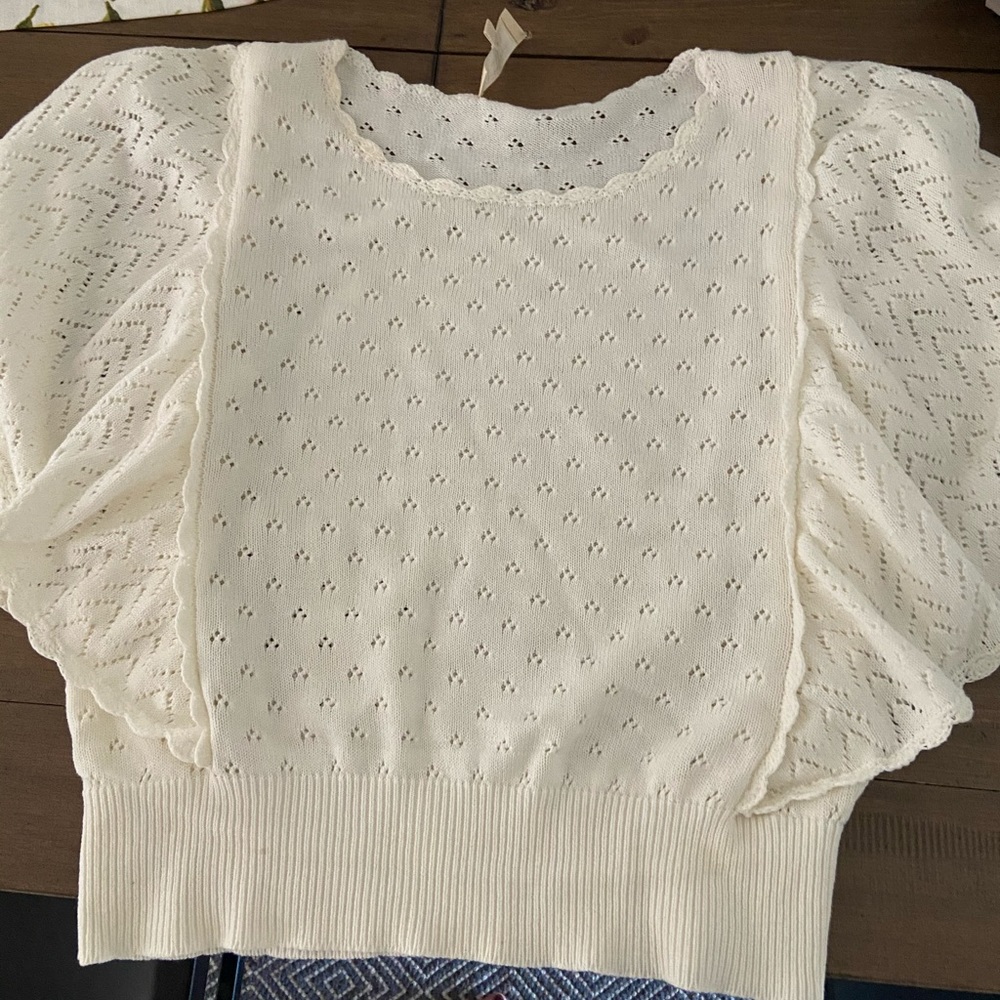 Sezane ecru 100% cotton short sleeve knit sz M